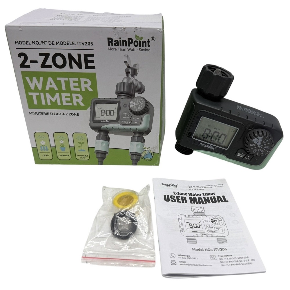 RainPoint ITV205 2-Zone Digital Water Timer Sprinkler Controller Brass Used Once
